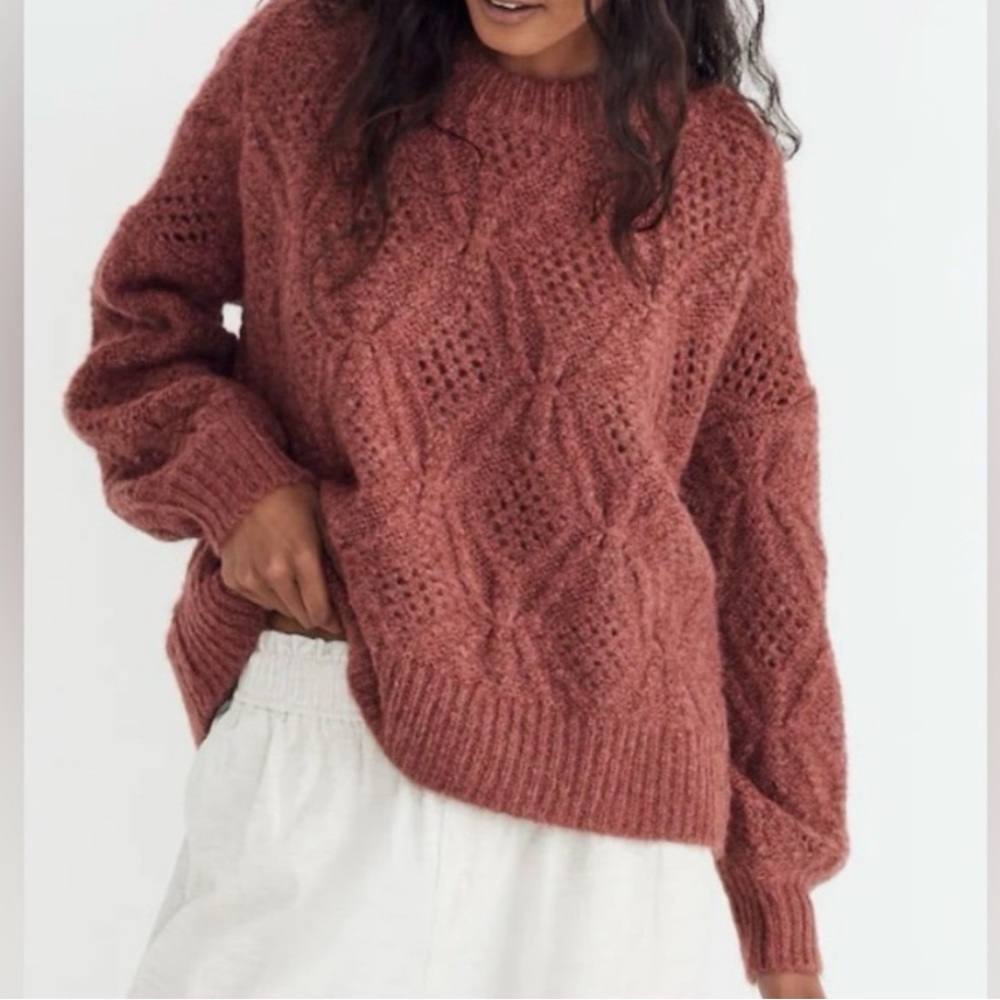 Madewell Cayden Brown Pointelle Sweater - Warm Rust